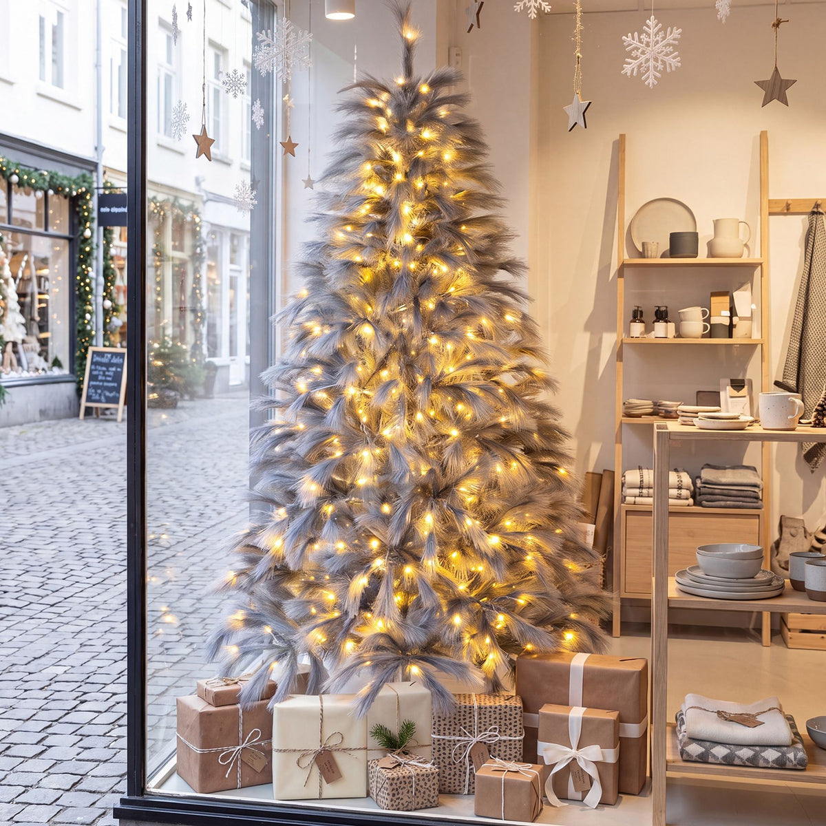 180cm Pre-Lit Christmas Tree with 430 Feather-Inspired Branch Tips and 200 Warm White LED Lights