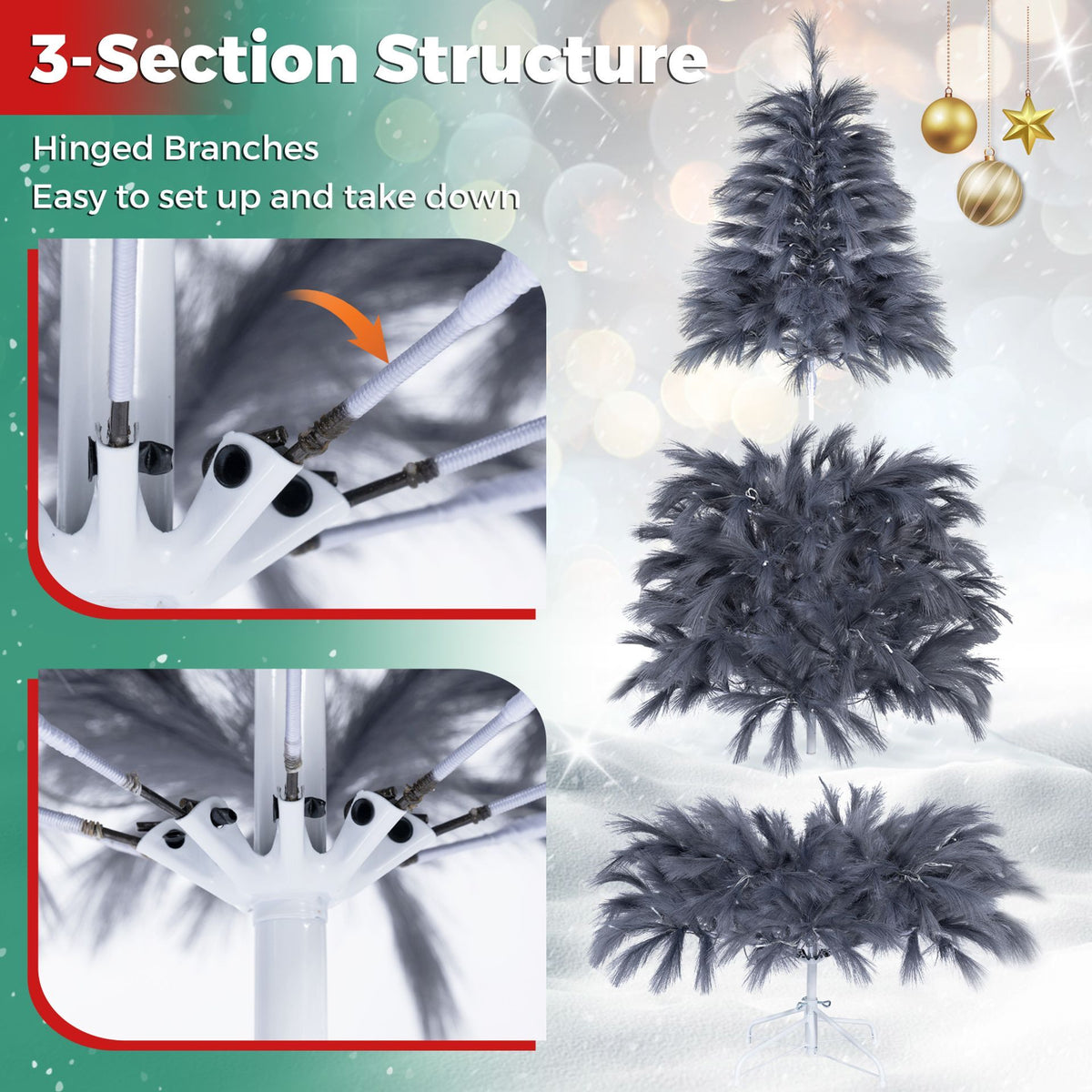 180cm Pre-Lit Christmas Tree with 430 Feather-Inspired Branch Tips and 200 Warm White LED Lights