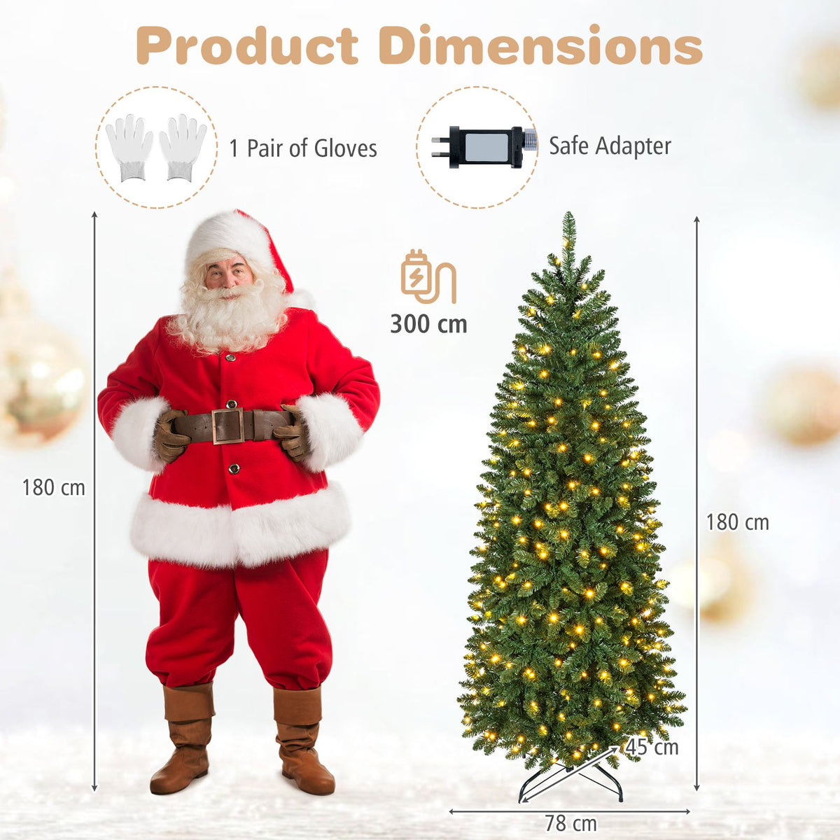 180/150cm Pre-Lit Christmas Tree with Warm White and Multi-color LED