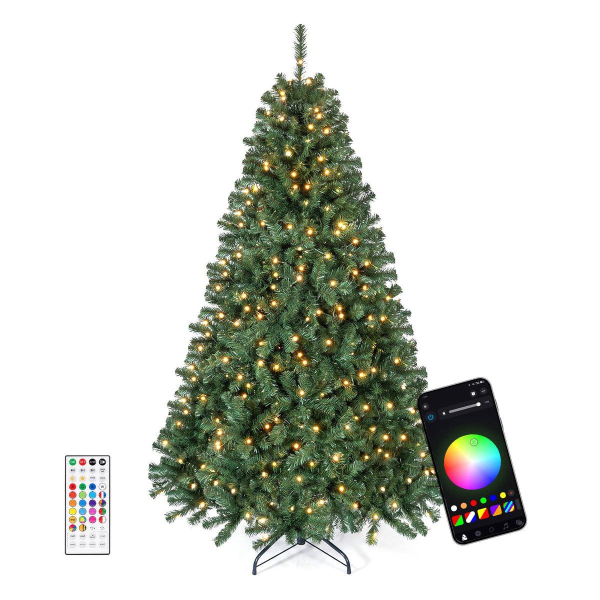 225/180cm Pre-lit Christmas Tree with 1542/1072 Branch Tips and 450/300 Multifunctional RGB Lights