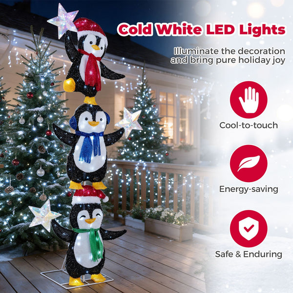 180cm Pre-lit Penguin Christmas Yard Decoration with Cold White LED Lights and Ground Stakes