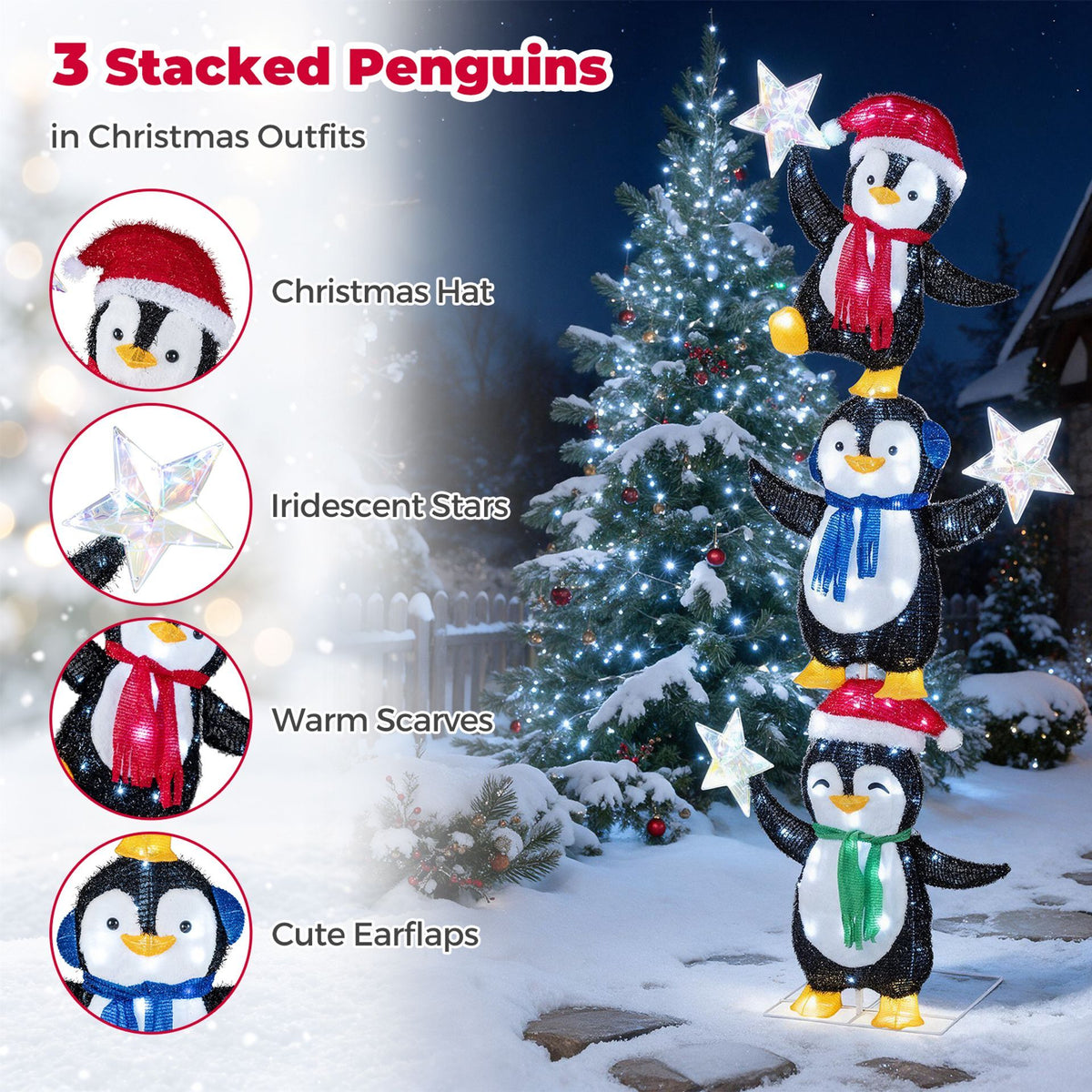 180cm Pre-lit Penguin Christmas Yard Decoration with Cold White LED Lights and Ground Stakes