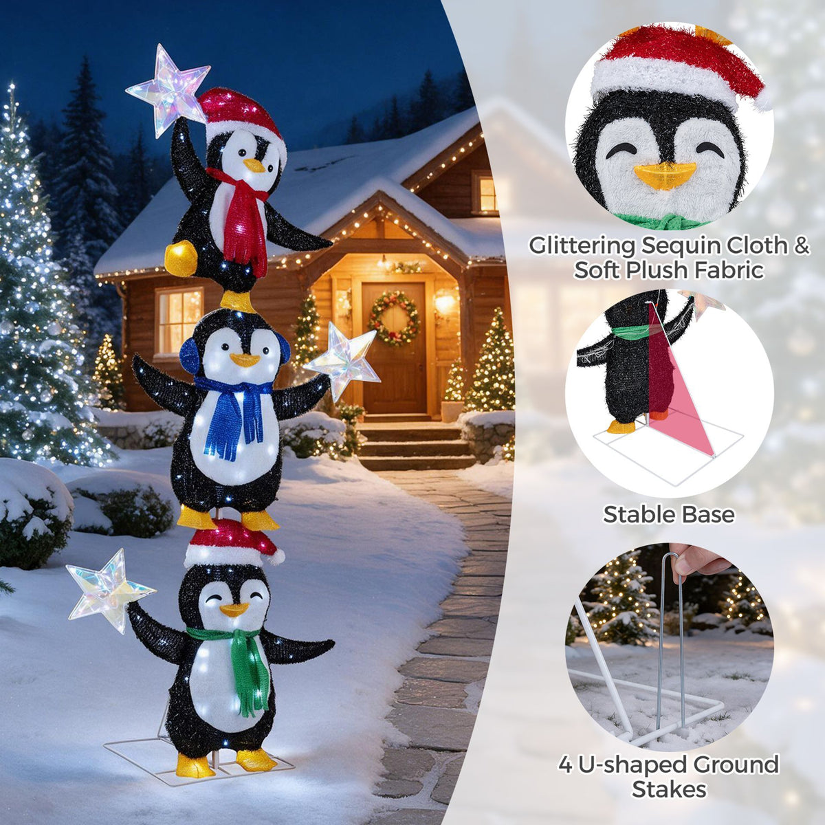 180cm Pre-lit Penguin Christmas Yard Decoration with Cold White LED Lights and Ground Stakes