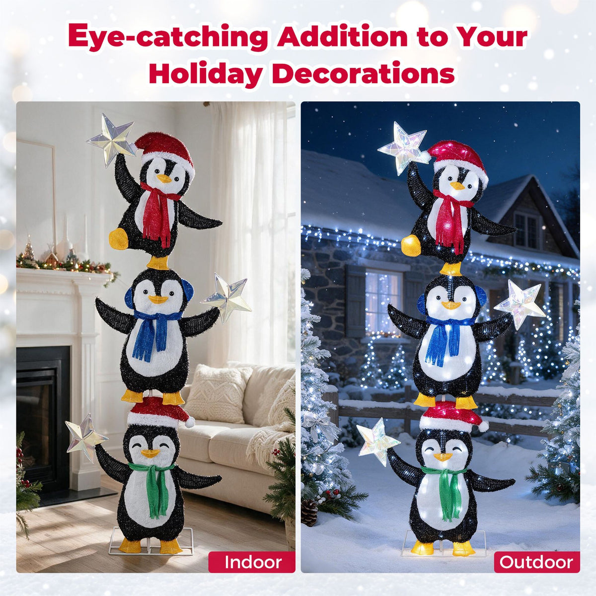 180cm Pre-lit Penguin Christmas Yard Decoration with Cold White LED Lights and Ground Stakes