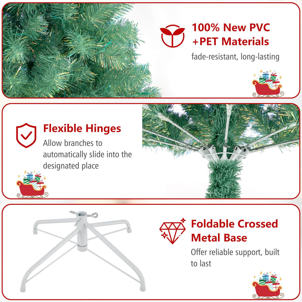 1.8 M/2.25 M Pre-Lit Tinsel Christmas Tree Artificial Xmas Tree with 688/1300 Lush Branch Tips