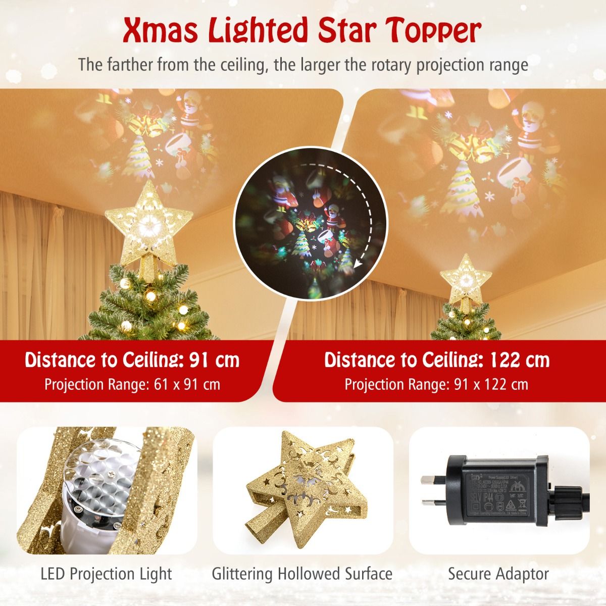 150/180 CM Artificial Xmas Tree with Projection Light and 9 Lighting Modes