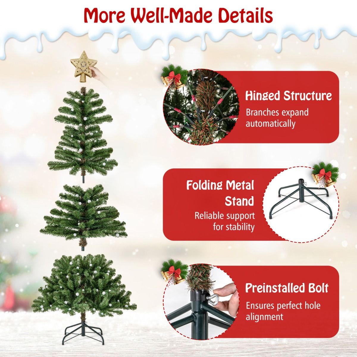 150/180 CM Artificial Xmas Tree with Projection Light and 9 Lighting Modes