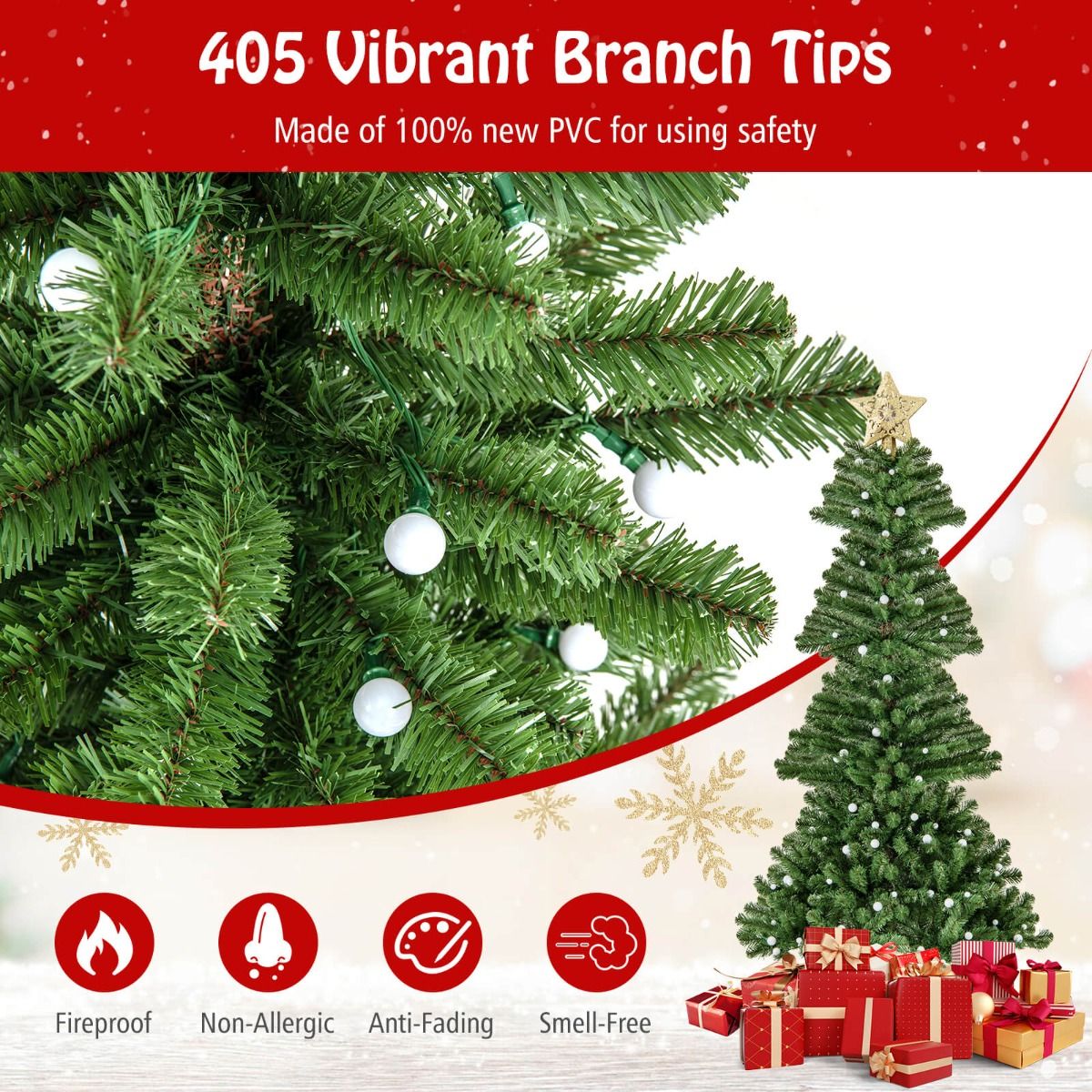150/180 CM Artificial Xmas Tree with Projection Light and 9 Lighting Modes
