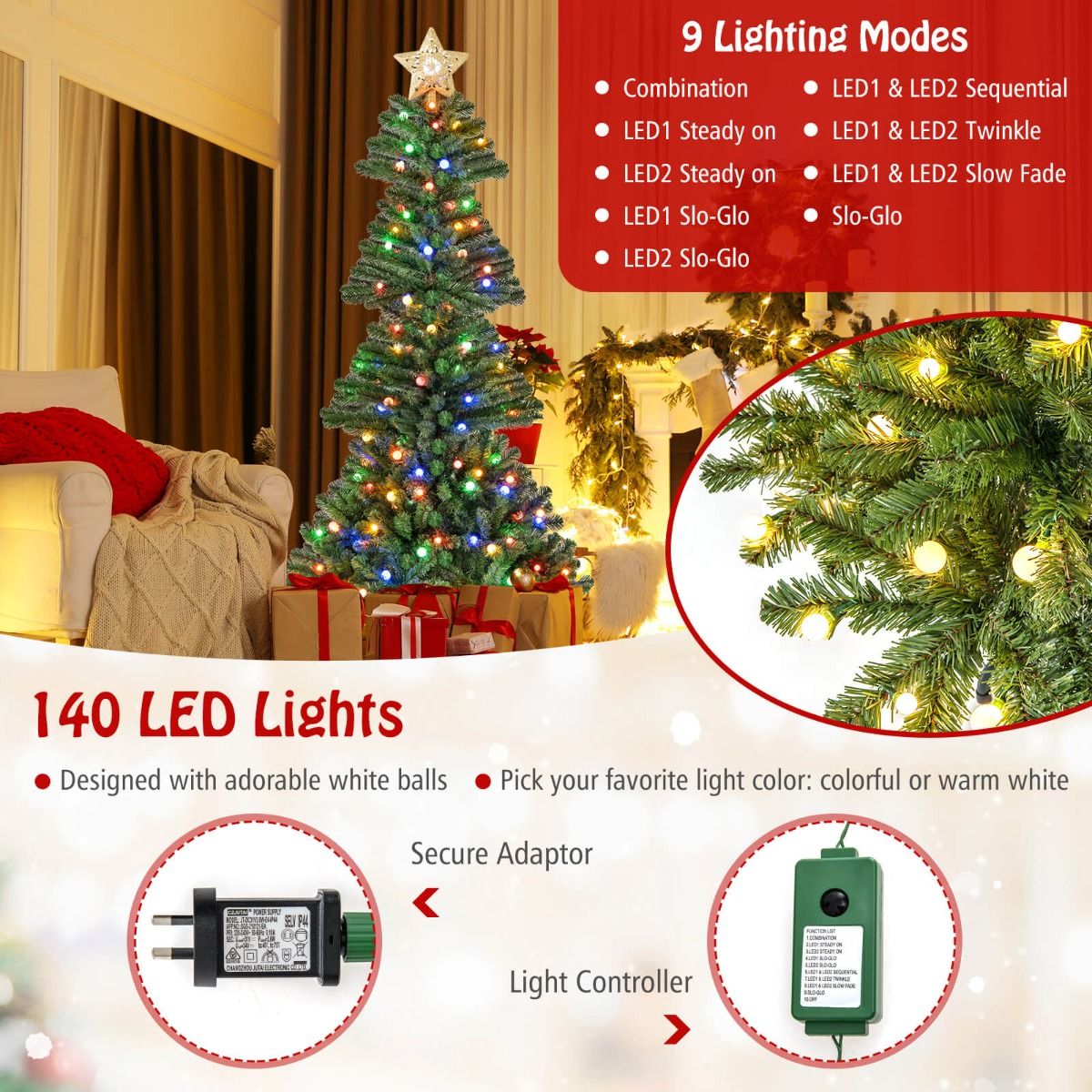 150/180 CM Artificial Xmas Tree with Projection Light and 9 Lighting Modes