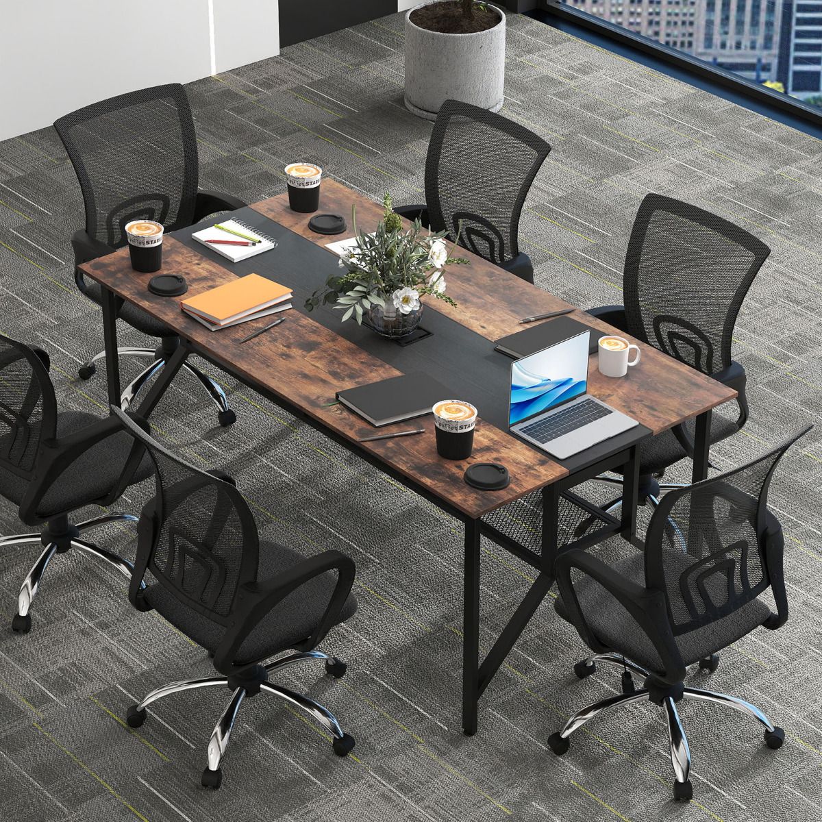 180cm Conference Table with Cable Grommet and Storage Shelf