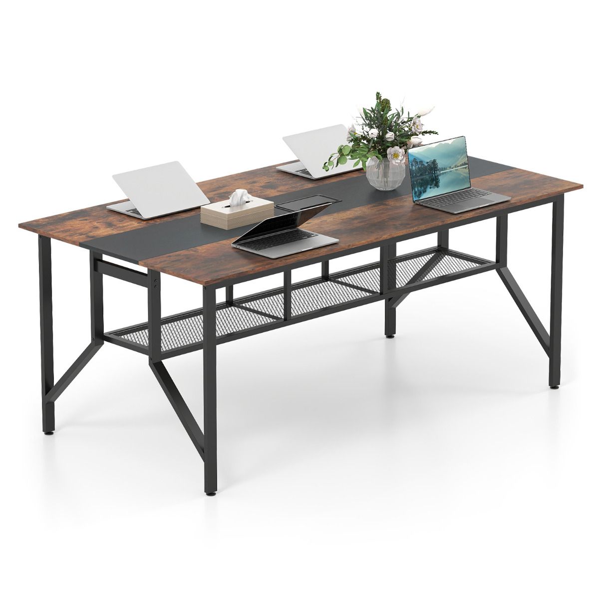 180cm Conference Table with Cable Grommet and Storage Shelf
