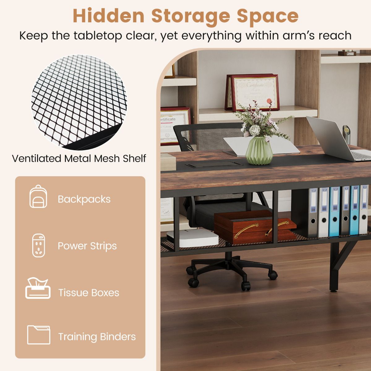 180cm Conference Table with Cable Grommet and Storage Shelf