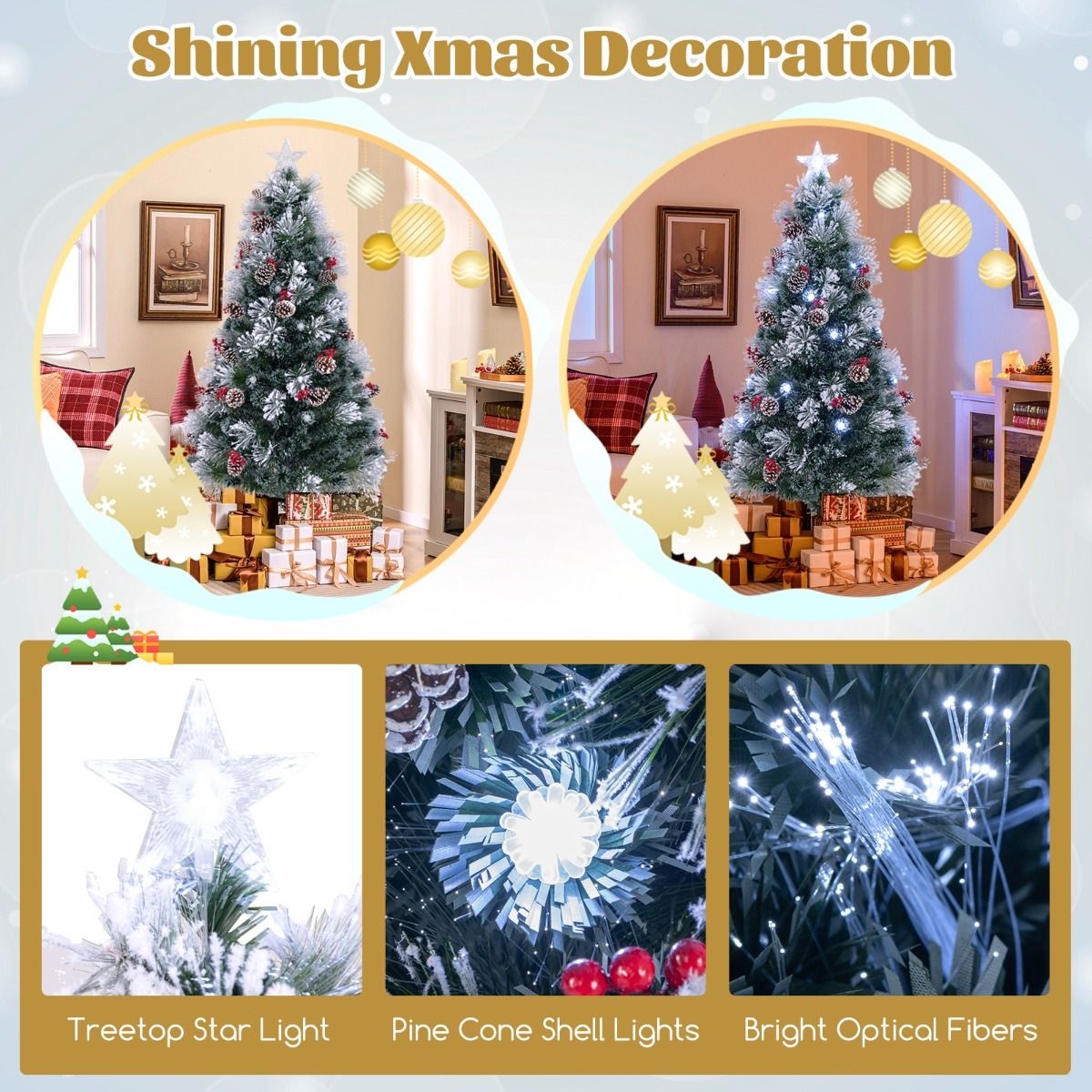 180CM Optic Fibre Christmas Tree with 220 Branch Tips and 8 Lighting Modes