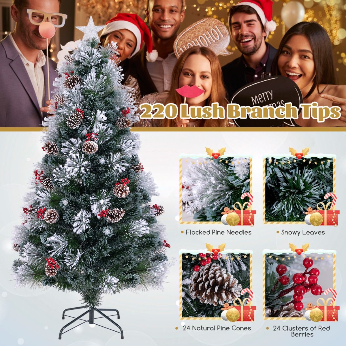 180CM Optic Fibre Christmas Tree with 220 Branch Tips and 8 Lighting Modes