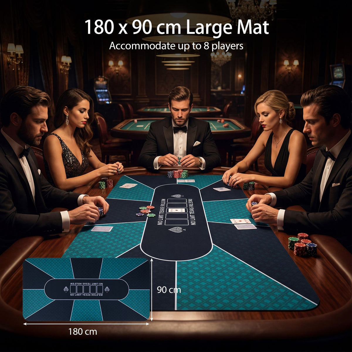 180cm x 90cm Poker Table Top Portable Texas Hold’em Poker Mat