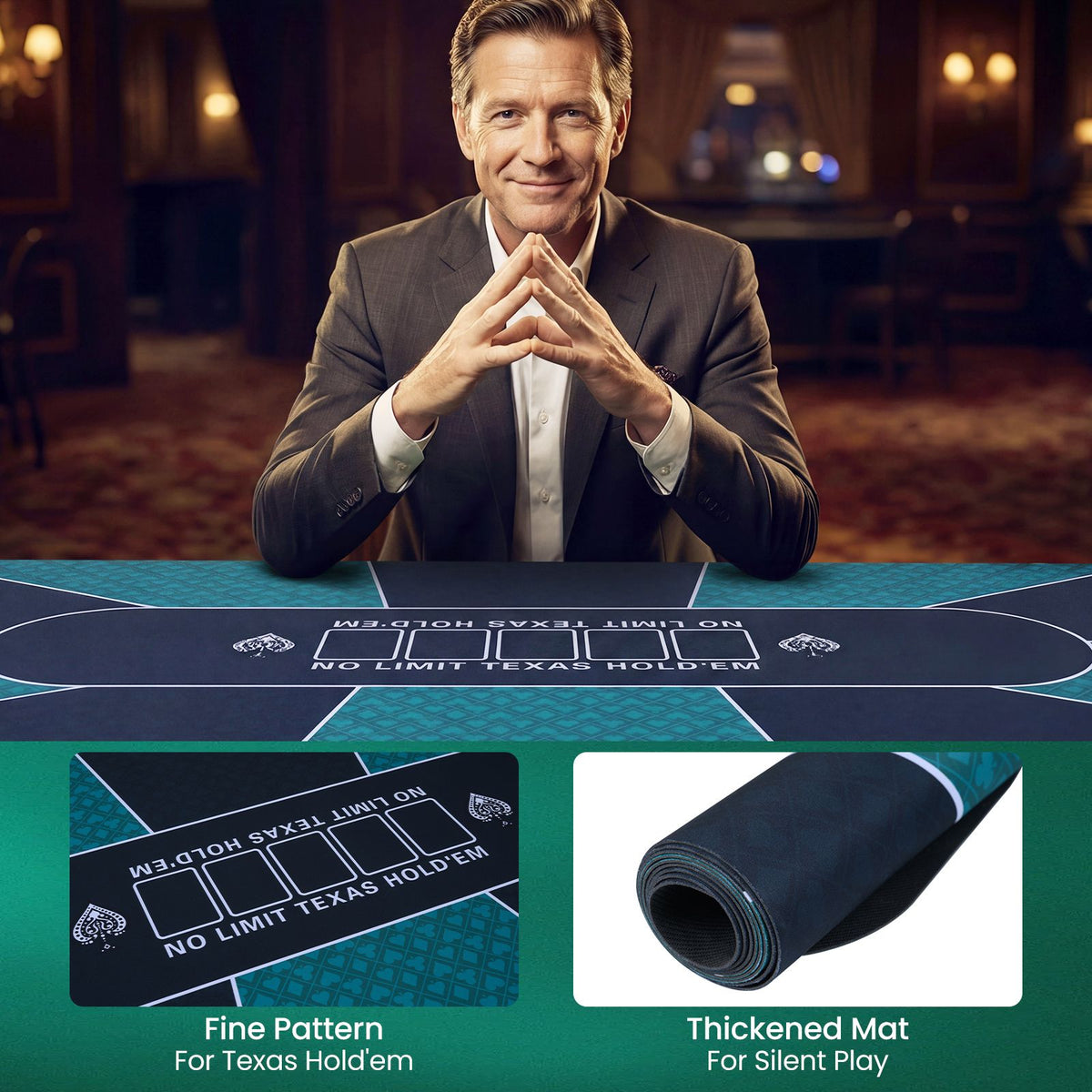 180cm x 90cm Poker Table Top Portable Texas Hold’em Poker Mat