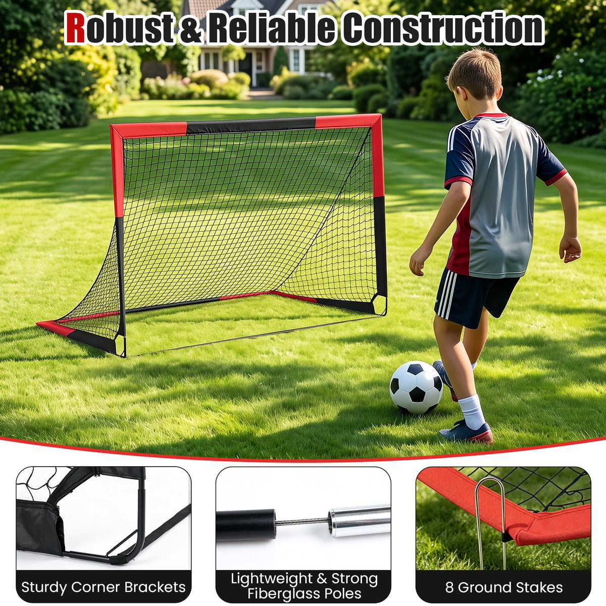 183 x 119 cm Kids Soccer Goals and Ball Set Outdoor Portable Pop Up Soccer Net