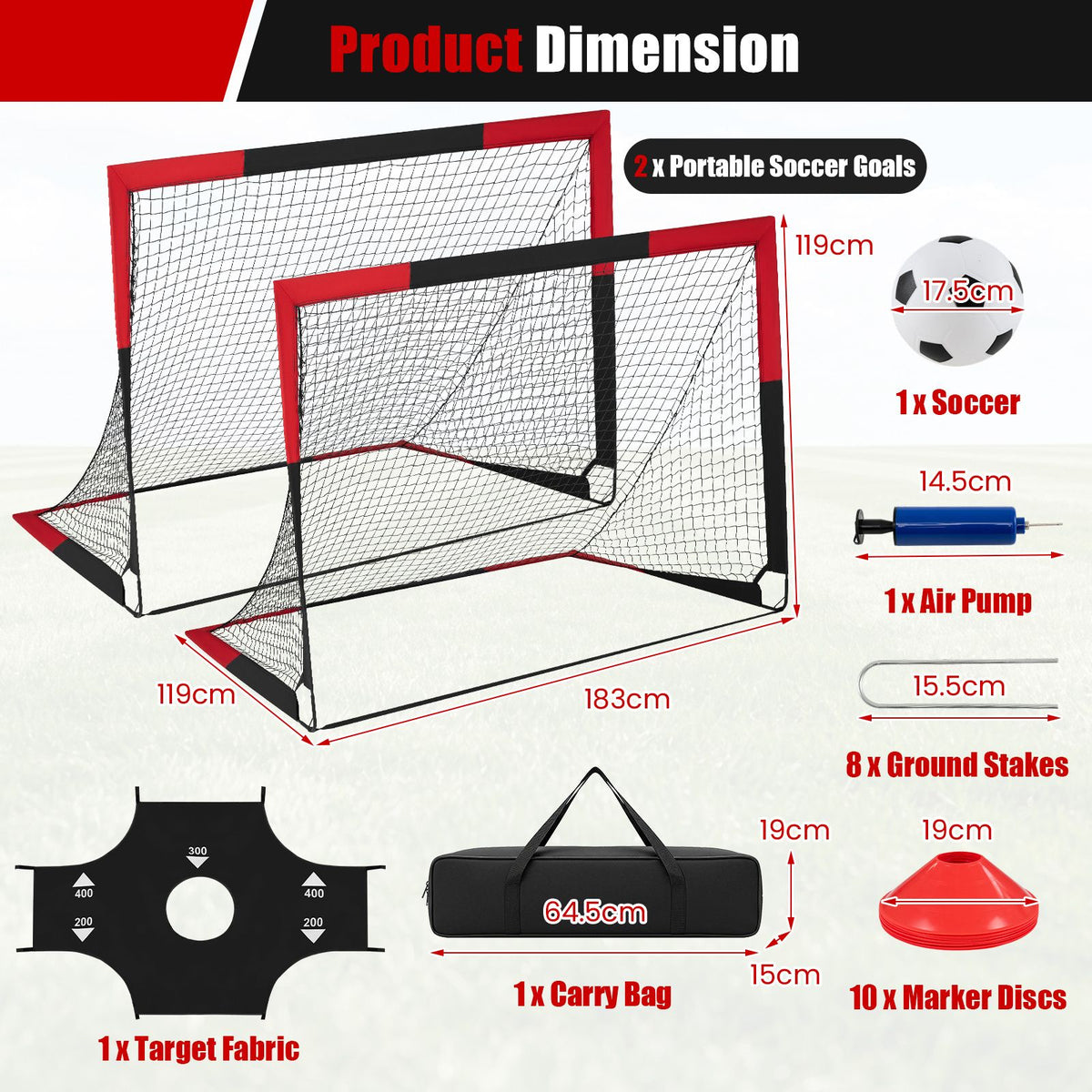 183 x 119 cm Kids Soccer Goals and Ball Set Outdoor Portable Pop Up Soccer Net
