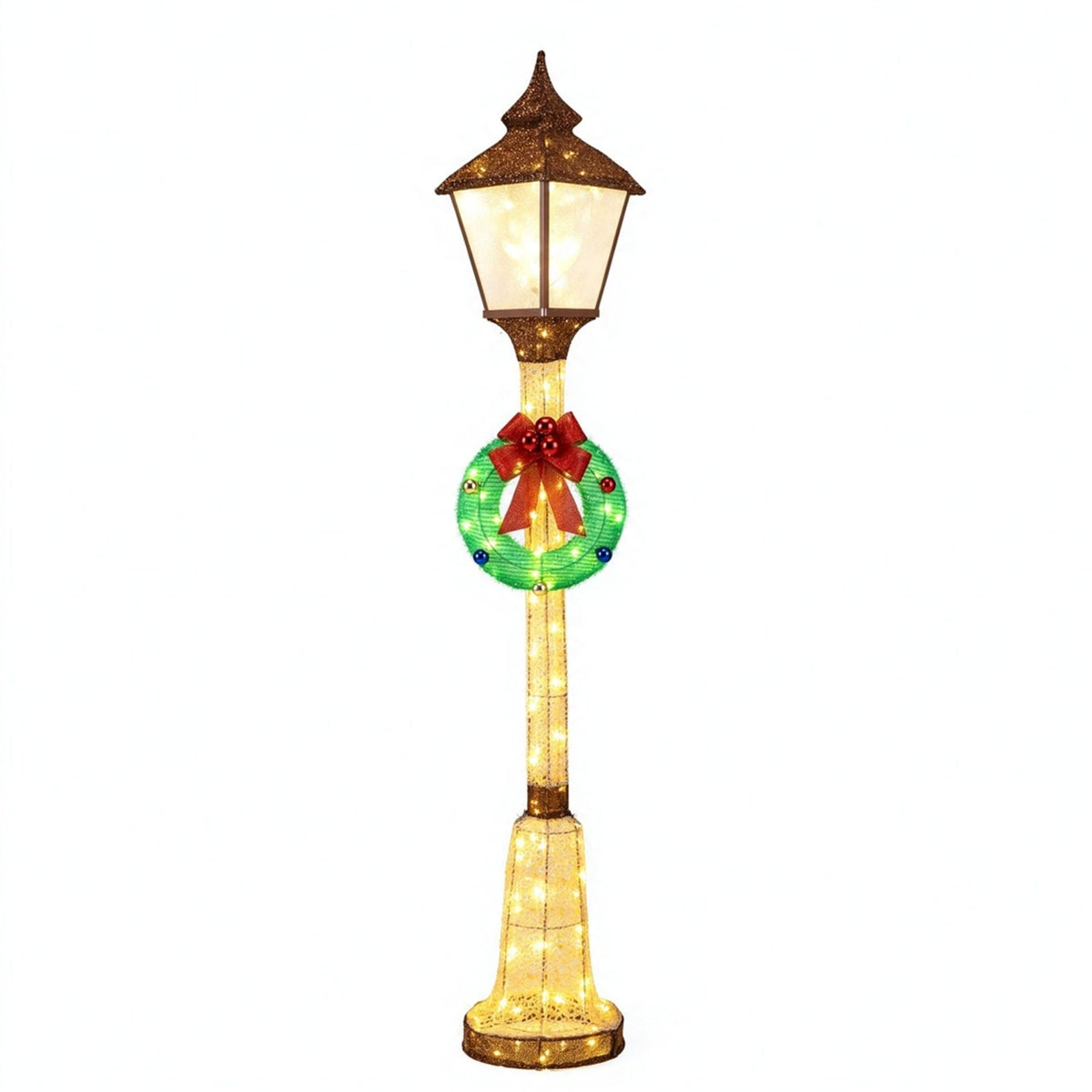 183cm Lighted Christmas Lamp Post with Bowknot