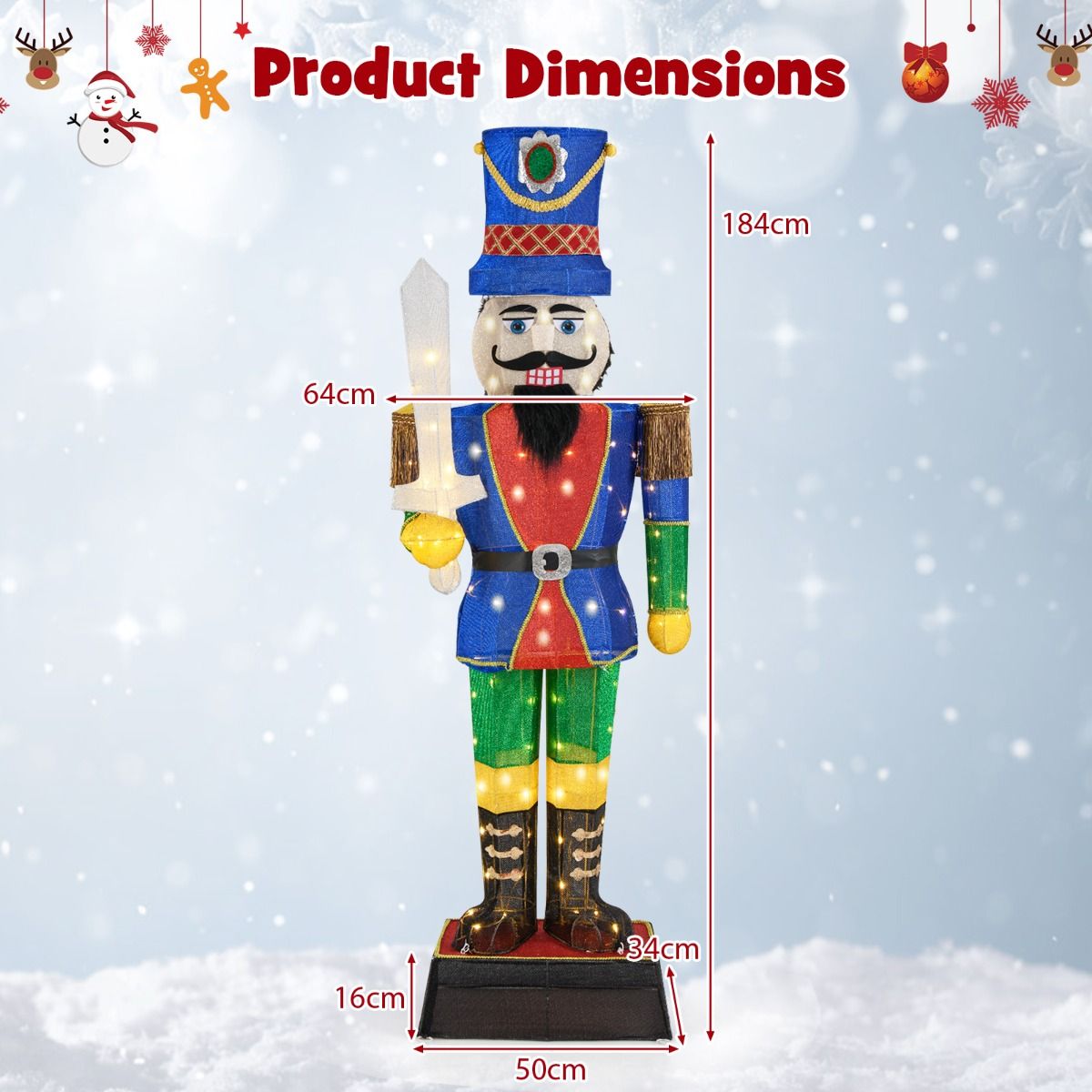 184 CM Pre-Lit Nutcracker with Sword and 110 LED Lights