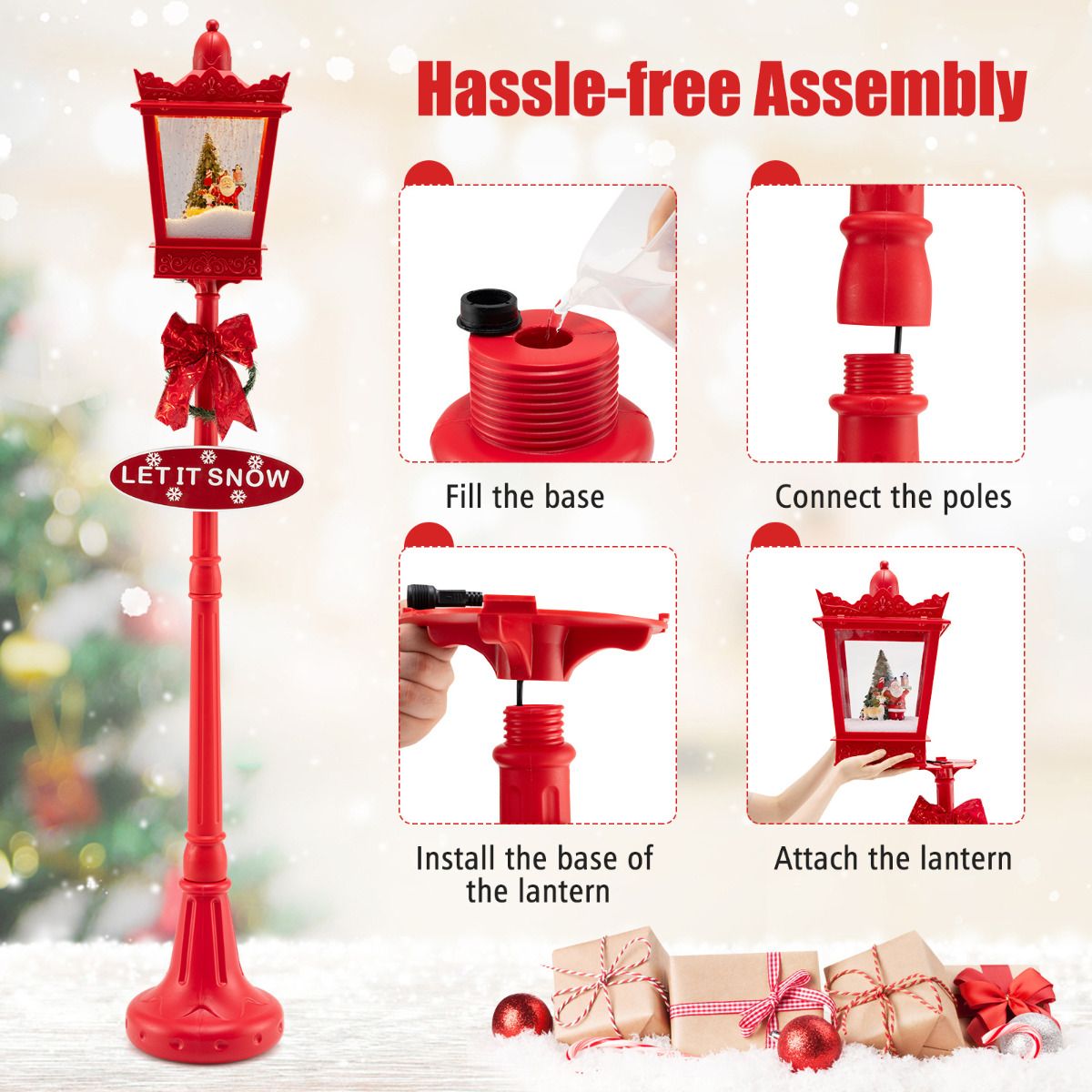 185 cm Red Musical Christmas Streetlight Christmas Lights