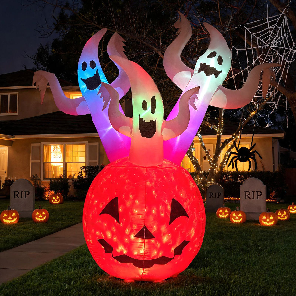 185cm Inflatable Ghost Pumpkin with Colorful Lights
