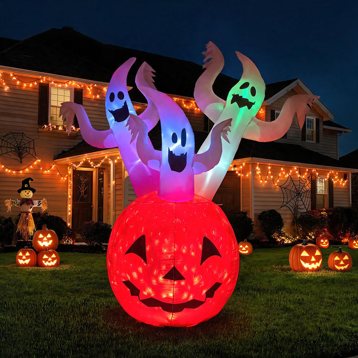 185cm Inflatable Ghost Pumpkin with Colorful Lights