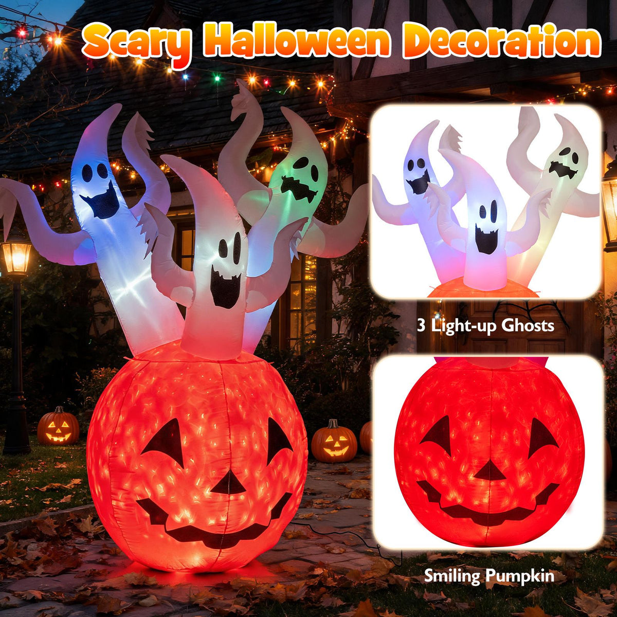 185cm Inflatable Ghost Pumpkin with Colorful Lights