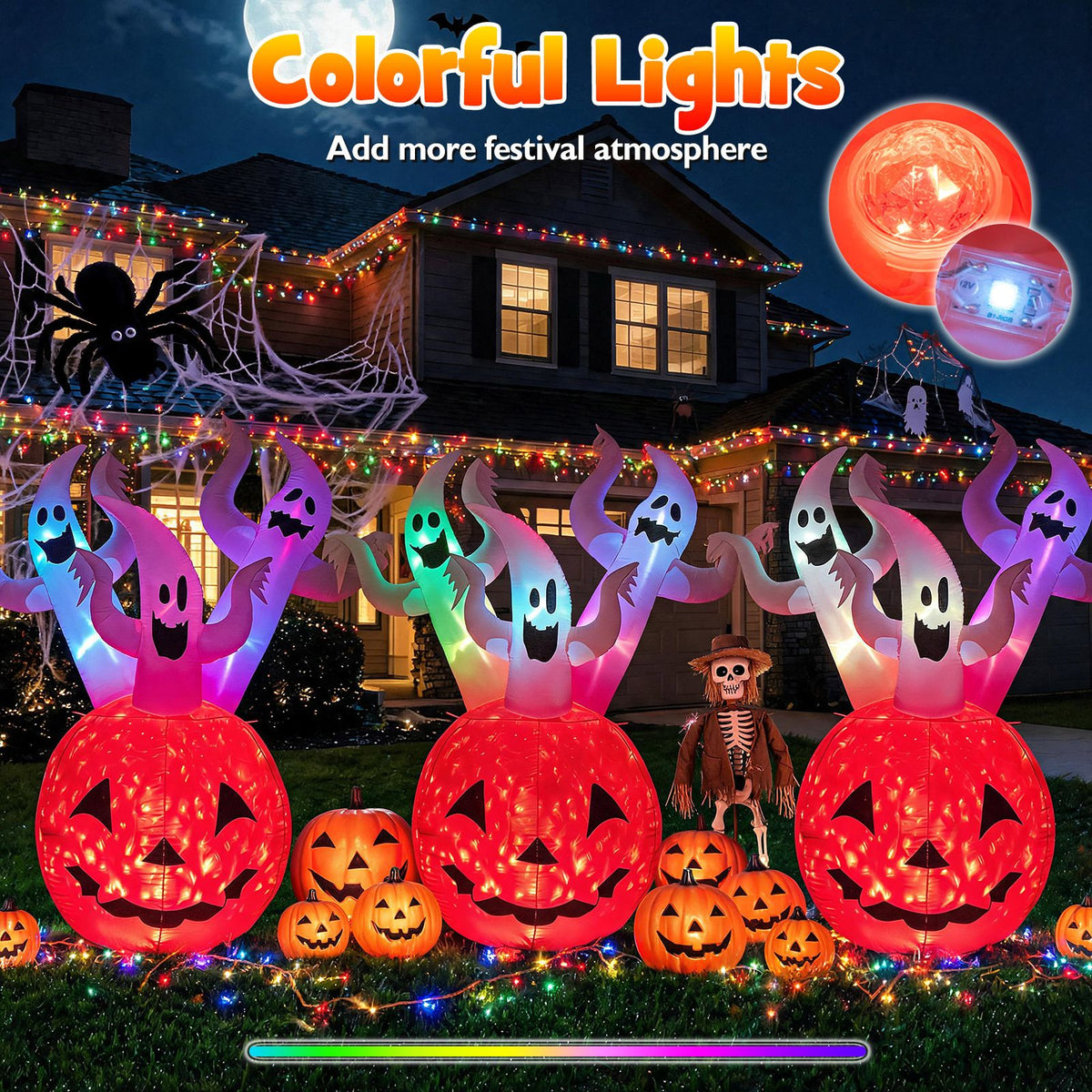 185cm Inflatable Ghost Pumpkin with Colorful Lights