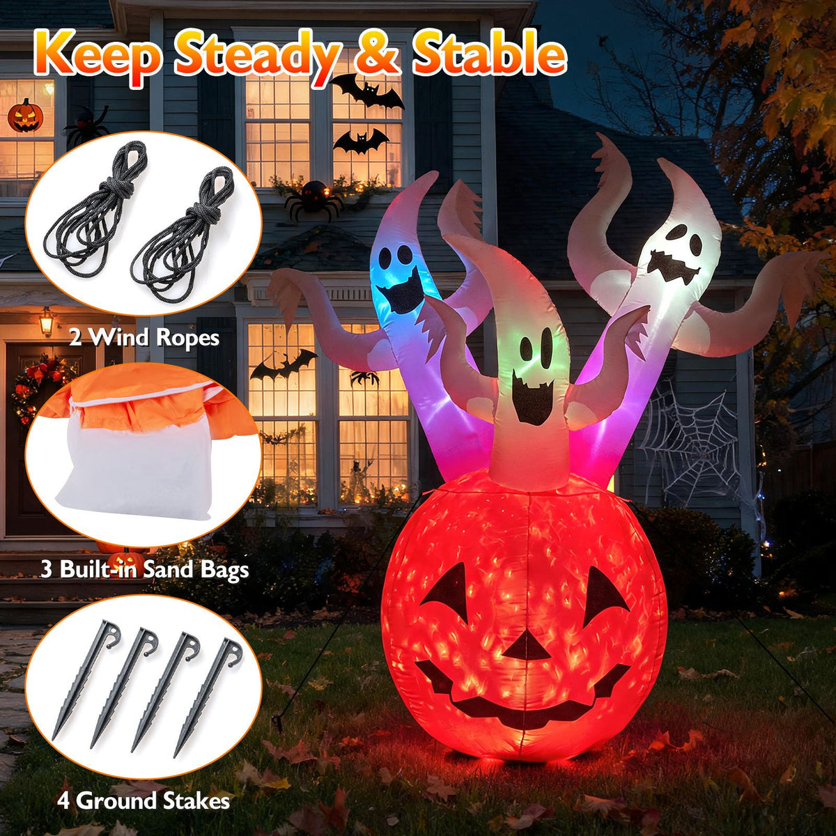 185cm Inflatable Ghost Pumpkin with Colorful Lights