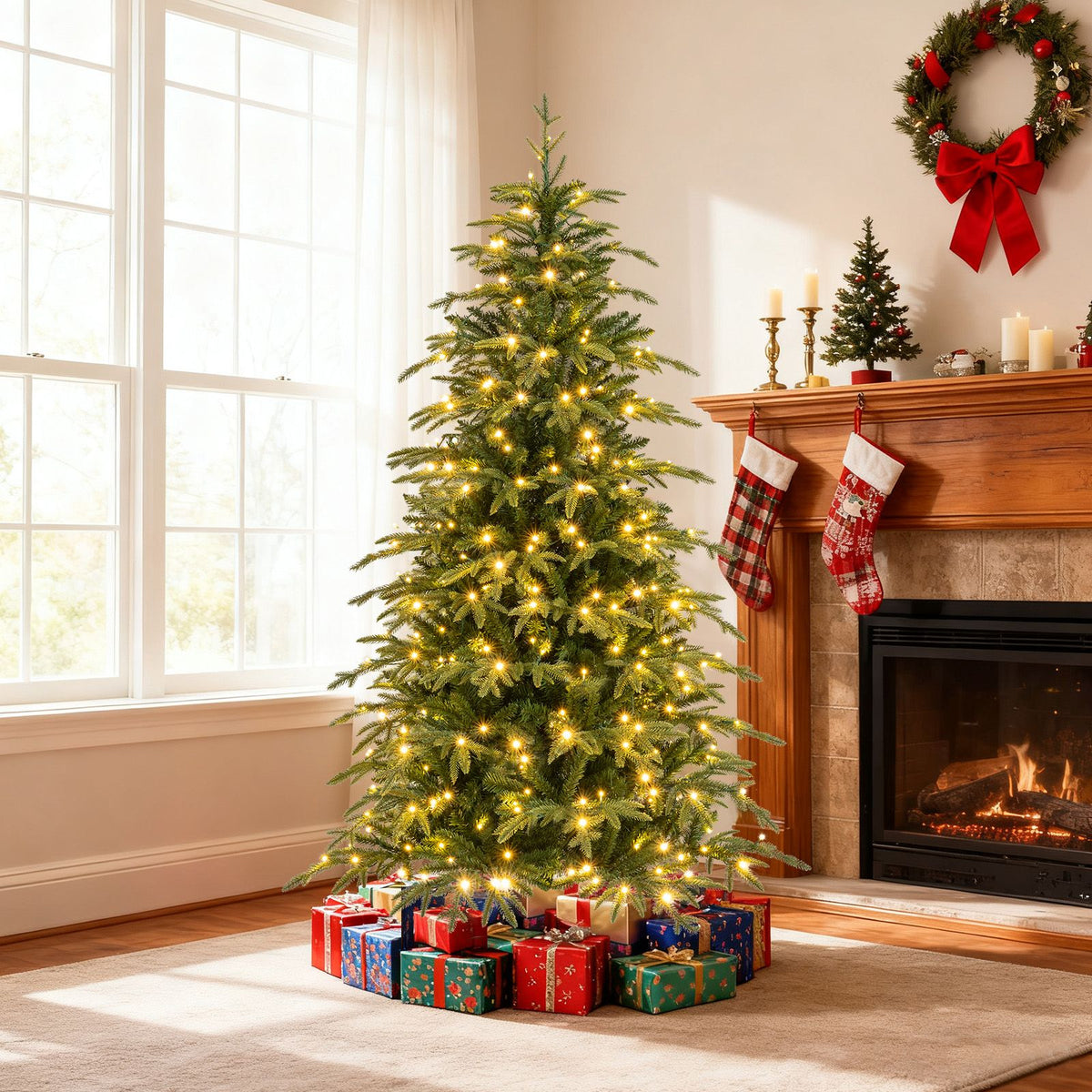 185cm Pre-Lit Artificial Christmas Tree 834 PE and PVC Branch Tips