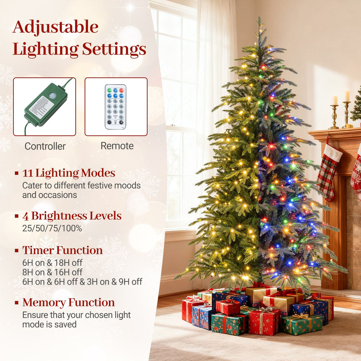 185cm Pre-Lit Artificial Christmas Tree 834 PE and PVC Branch Tips