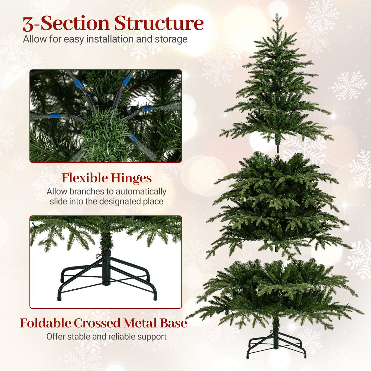 185cm Pre-Lit Artificial Christmas Tree 834 PE and PVC Branch Tips