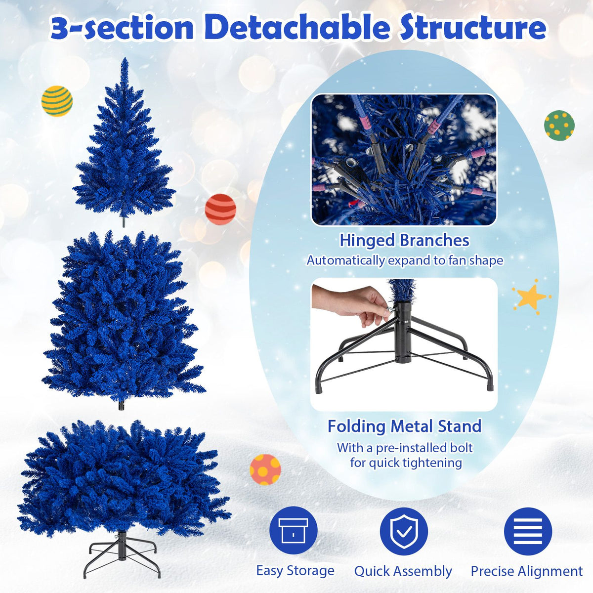 185cm Pre-Lit Artificial Christmas Tree with 250 Blue LED Lights 588 Snow Flocked Branch Tips