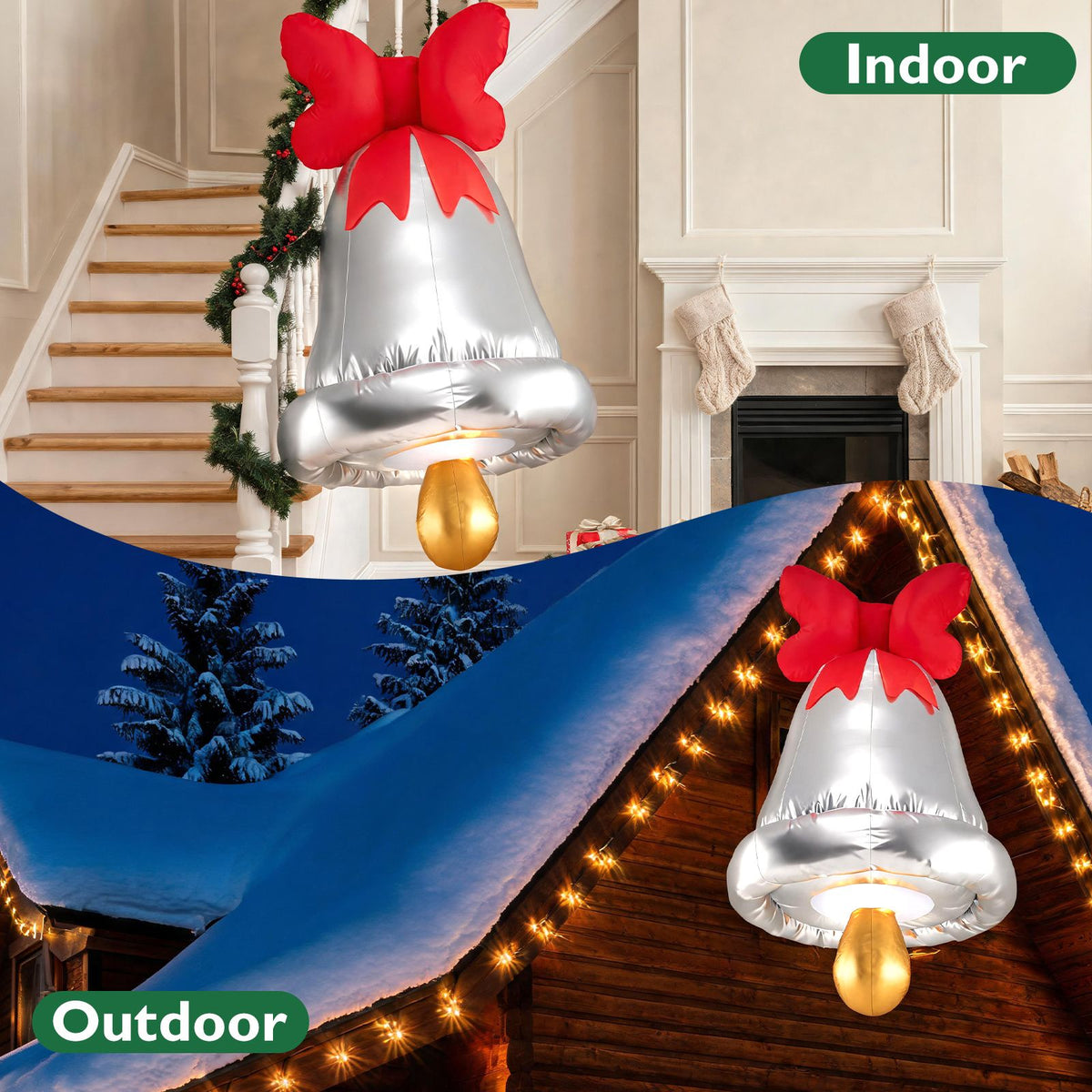 186cm Giant Inflatable Christmas Bell Outdoor Decoration