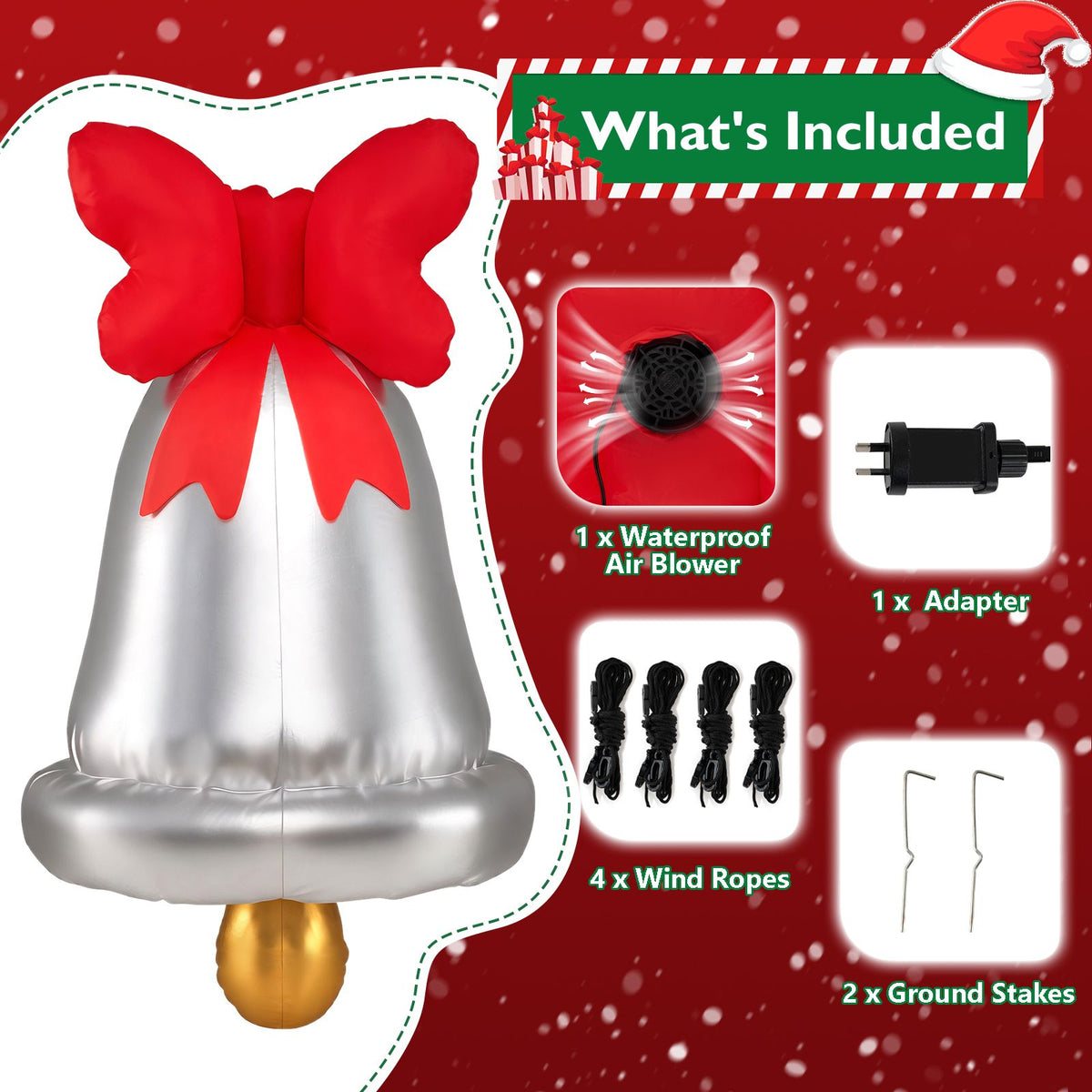 186cm Giant Inflatable Christmas Bell Outdoor Decoration