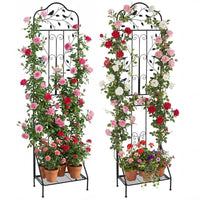 190 cm Freestanding Rose Metal Trellis with Foldable Shelf