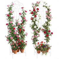 190 cm Freestanding Rose Metal Trellis with Foldable Shelf