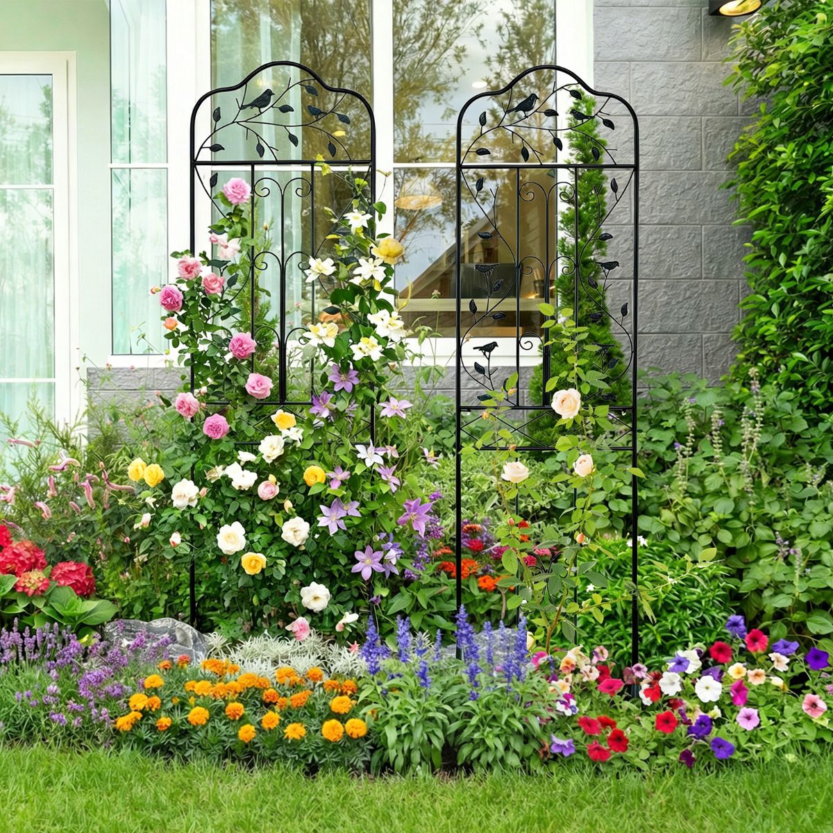 190 cm Freestanding Rose Metal Trellis with Foldable Shelf