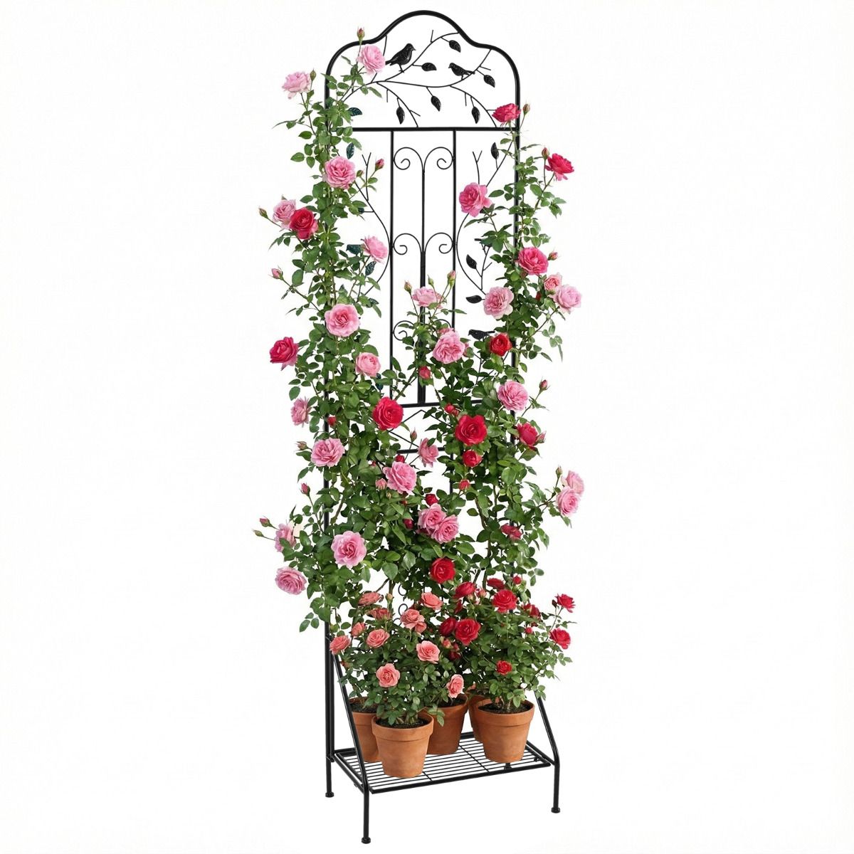 190 cm Freestanding Rose Metal Trellis with Foldable Shelf