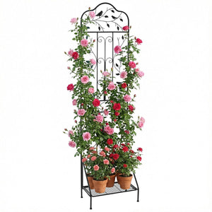 190 cm Freestanding Rose Metal Trellis with Foldable Shelf
