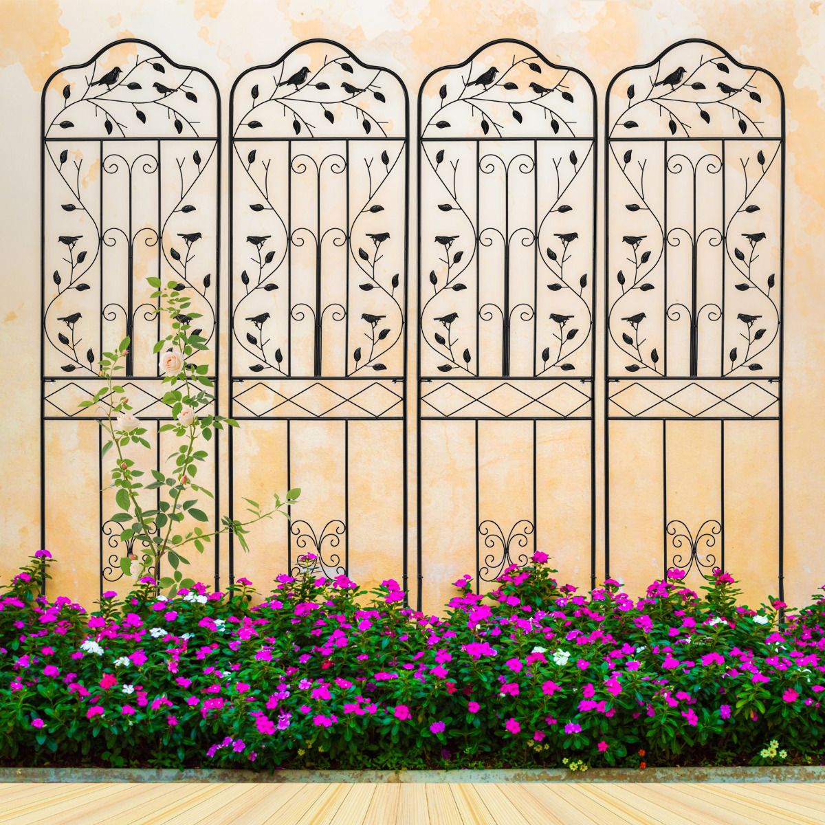 190 cm Freestanding Rose Metal Trellis with Foldable Shelf