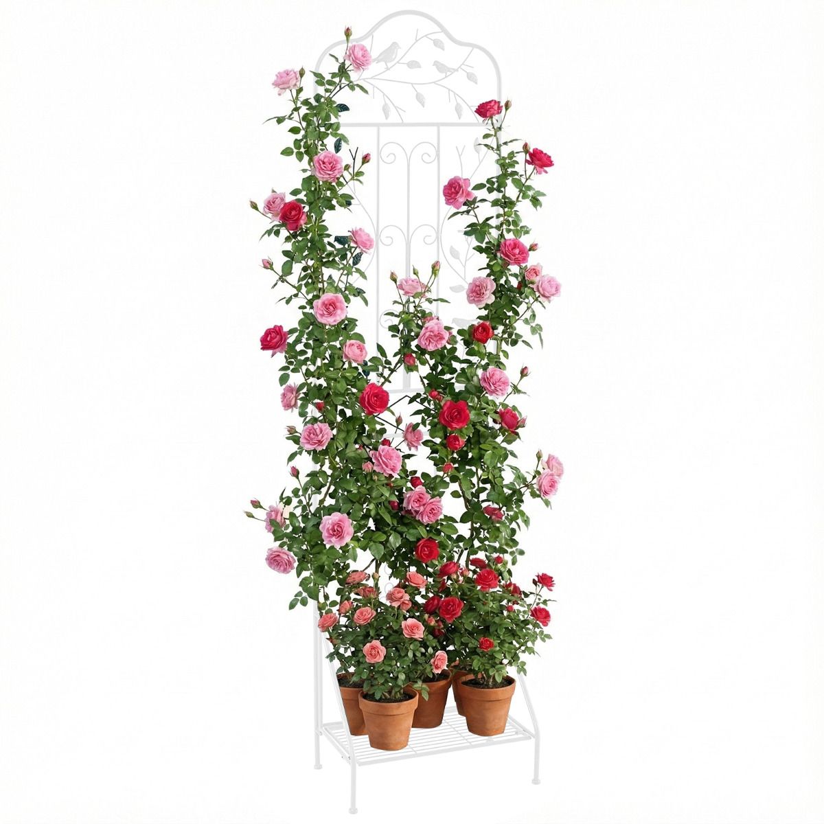 190 cm Freestanding Rose Metal Trellis with Foldable Shelf