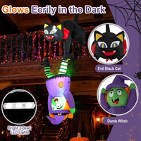 190cm Halloween Hanging Inflatable Witch and Black Cat