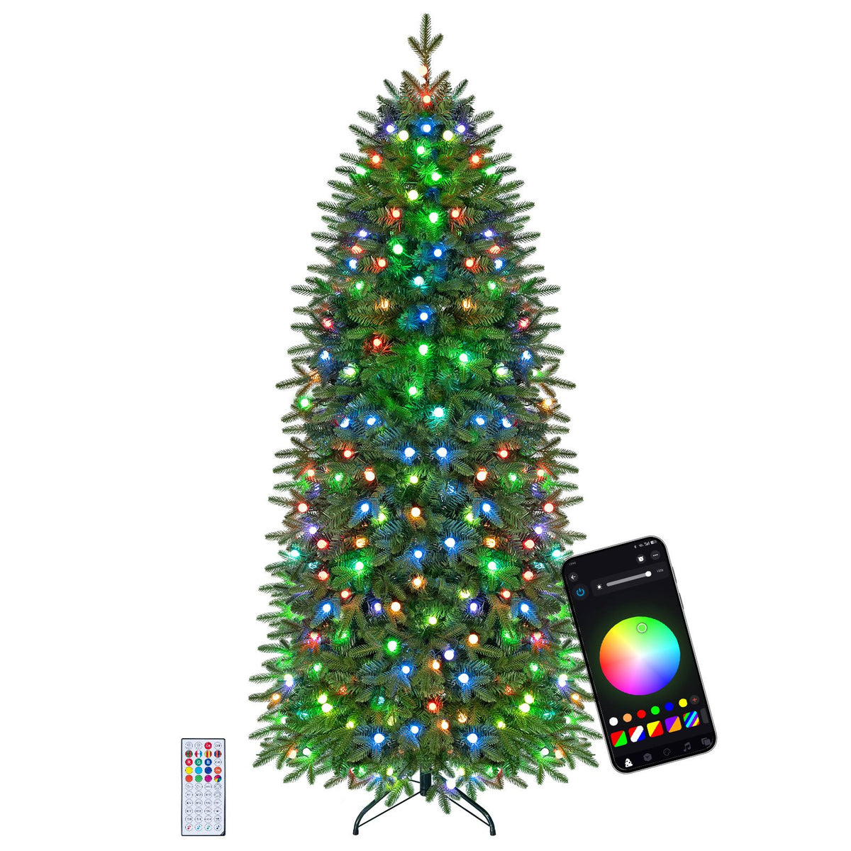 190cm Smart Pencil Christmas Tree with 220 Pre-Lit RGB LED Lights and Music Sync