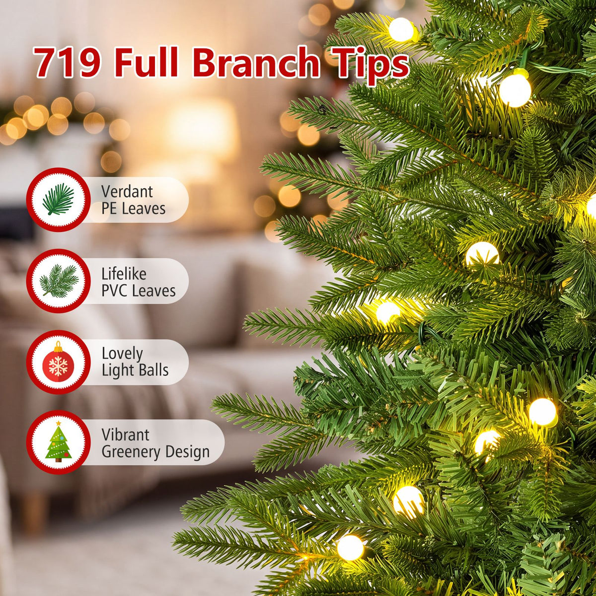 190cm Smart Pencil Christmas Tree with 220 Pre-Lit RGB LED Lights and Music Sync