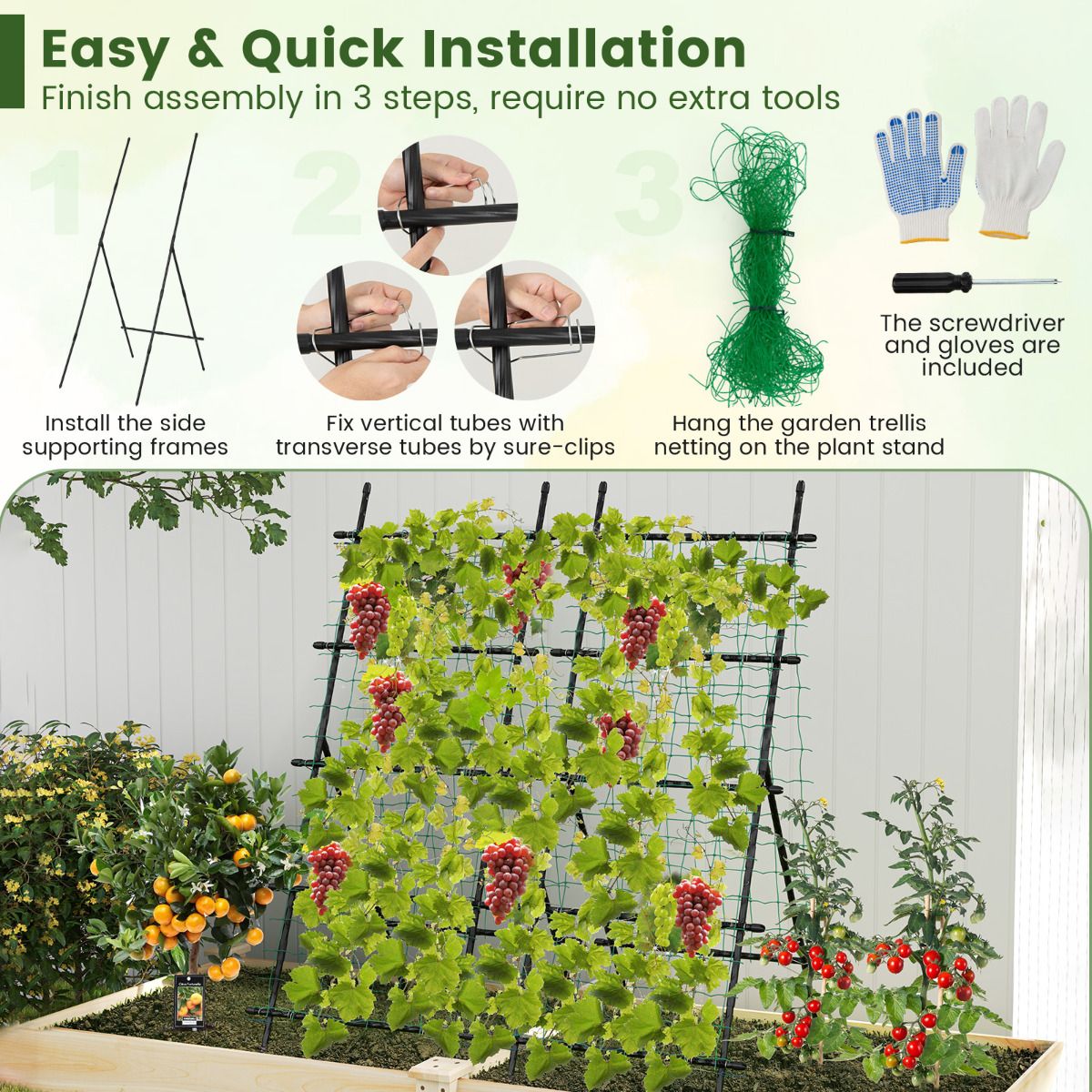 190cm x 80cm Cucumber Trellis for Raised Bed