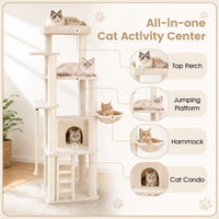 194 cm Tall Modern Cat Tree for Indoor Cats with Condo Top Perch and Sisal Scratching Posts