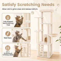 194 cm Tall Modern Cat Tree for Indoor Cats with Condo Top Perch and Sisal Scratching Posts