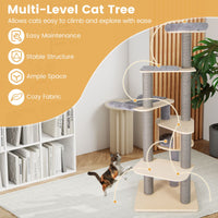 197 CM Cat Tree Multi-level Cat Tower w/Comfy Padded Top Perch & Detachable Mats